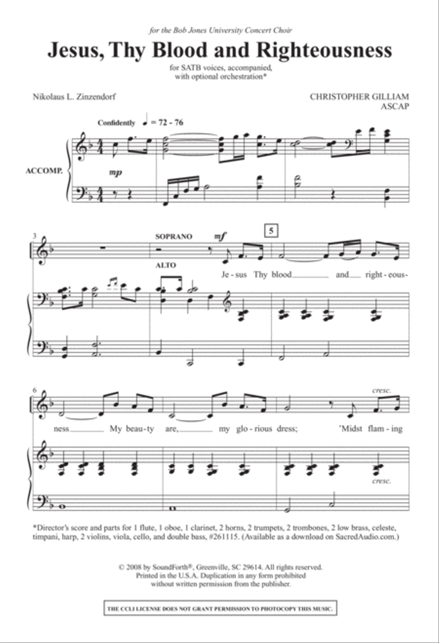 Jesus, Thy Blood and Righteousness (Digital Download) 4-Part scores gallery preview page 3