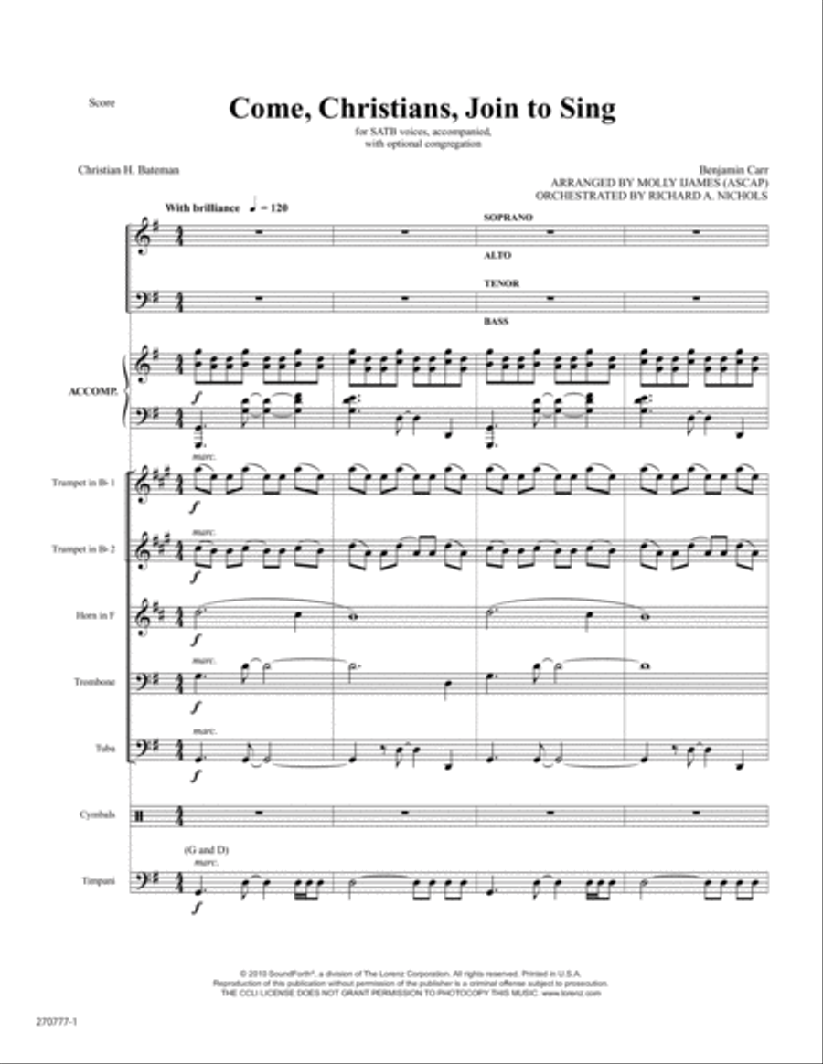 Come, Christians, Join to Sing - Brass and Percussion Score and Parts - Digital Horn scores gallery preview page 1