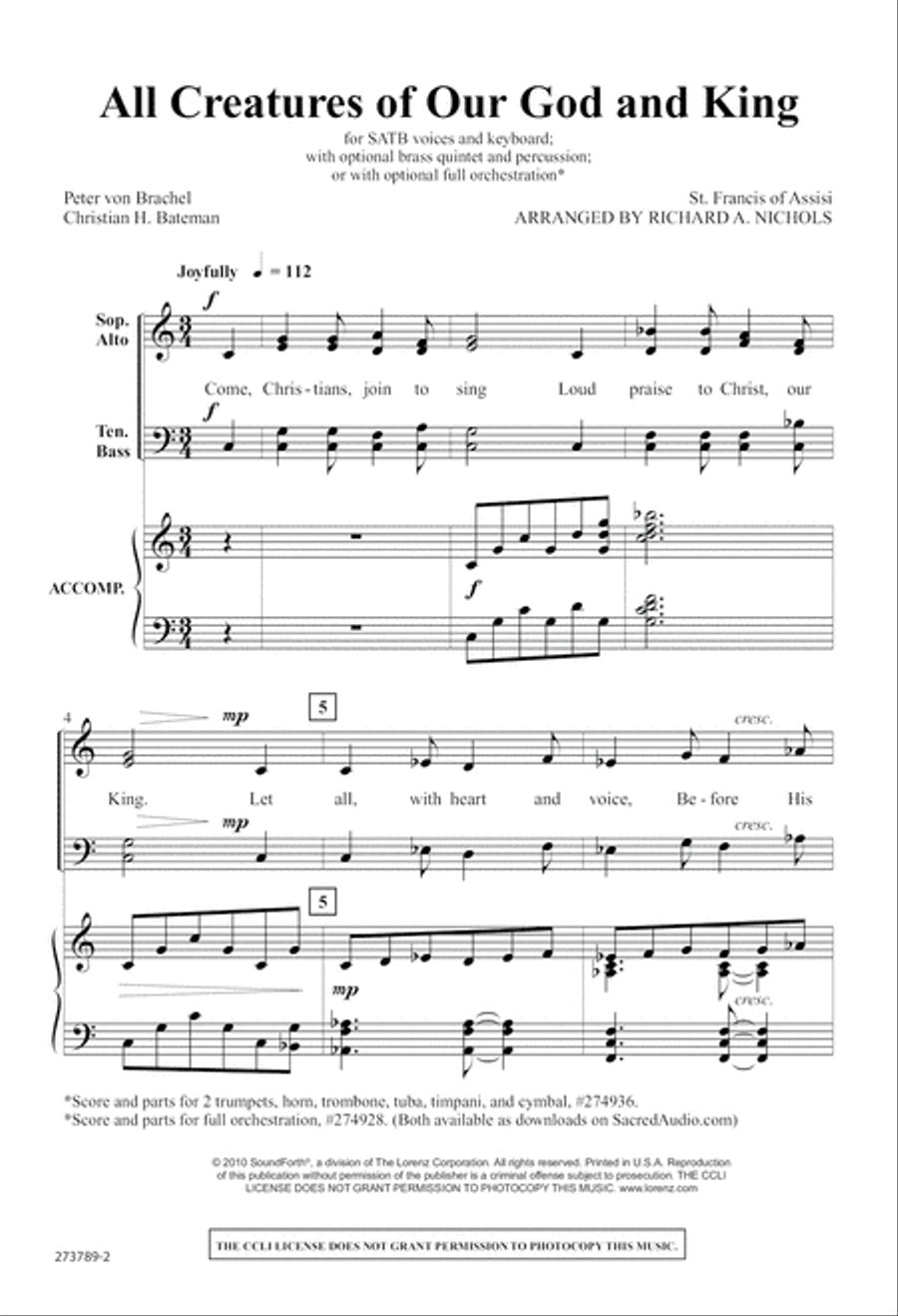 All Creatures of Our God and King (Digital Download) 4-Part scores gallery preview page 2