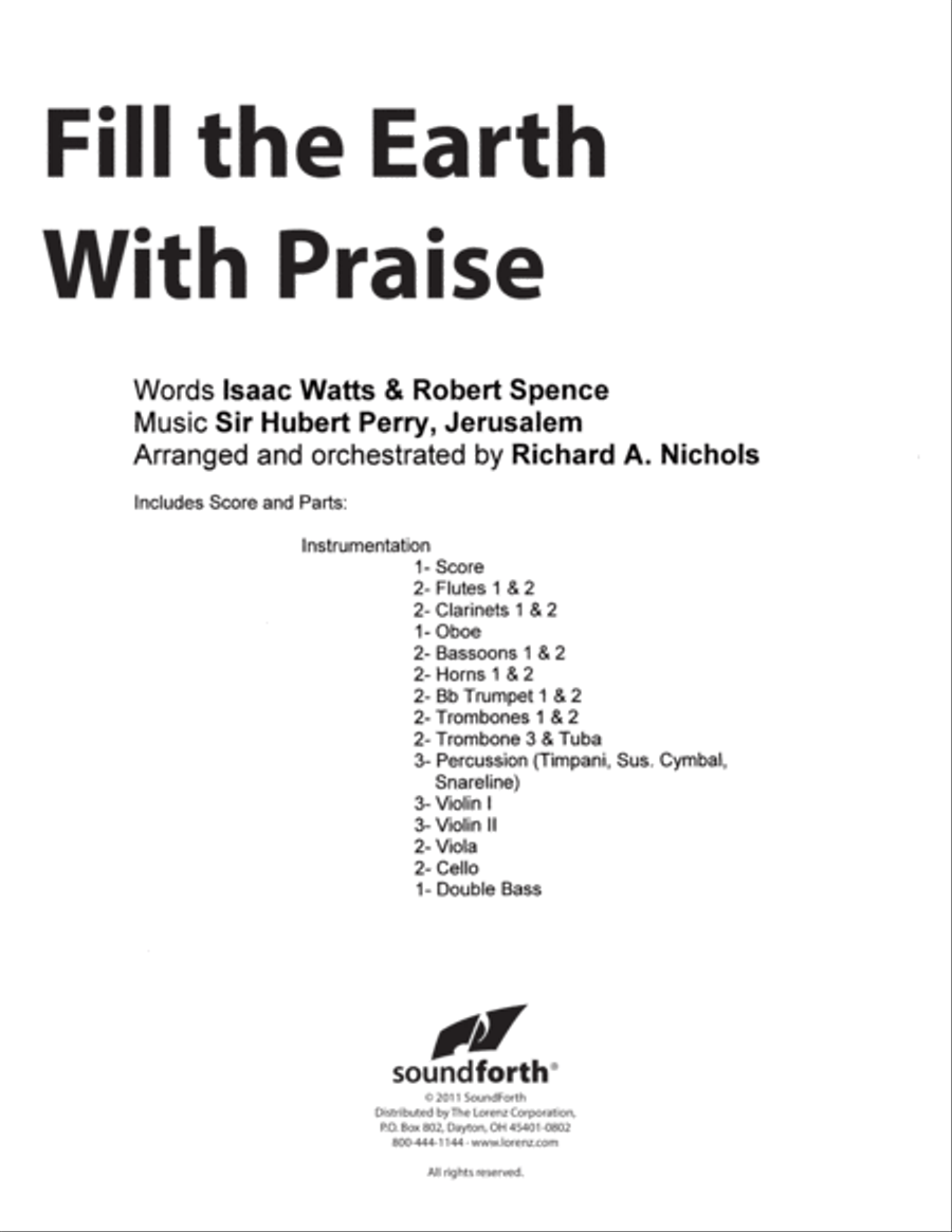 Fill the Earth with Praise - Orchestral Score and Parts (Digital Download) Orchestra scores gallery preview page 1