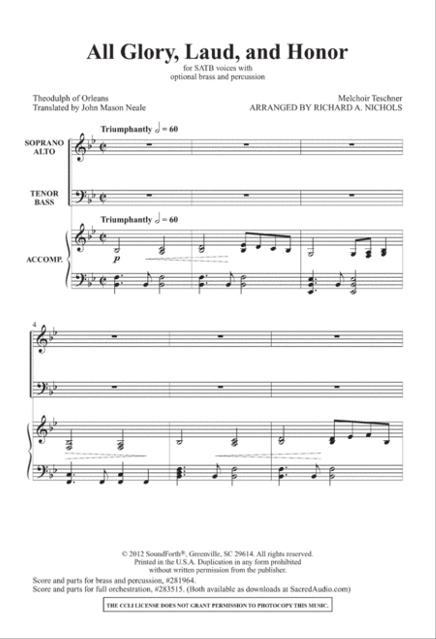 All Glory, Laud, and Honor 4-Part scores gallery preview page 3