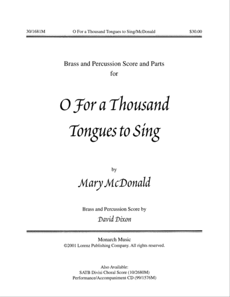 O For a Thousand Tongues to Sing! - Brass/Perc Score Trombone scores gallery preview page 1