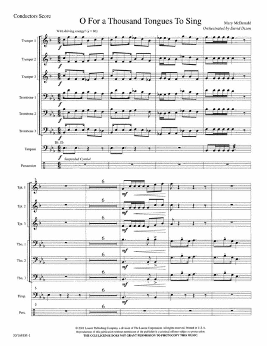 O For a Thousand Tongues to Sing! - Brass/Perc Score Trombone scores gallery preview page 2