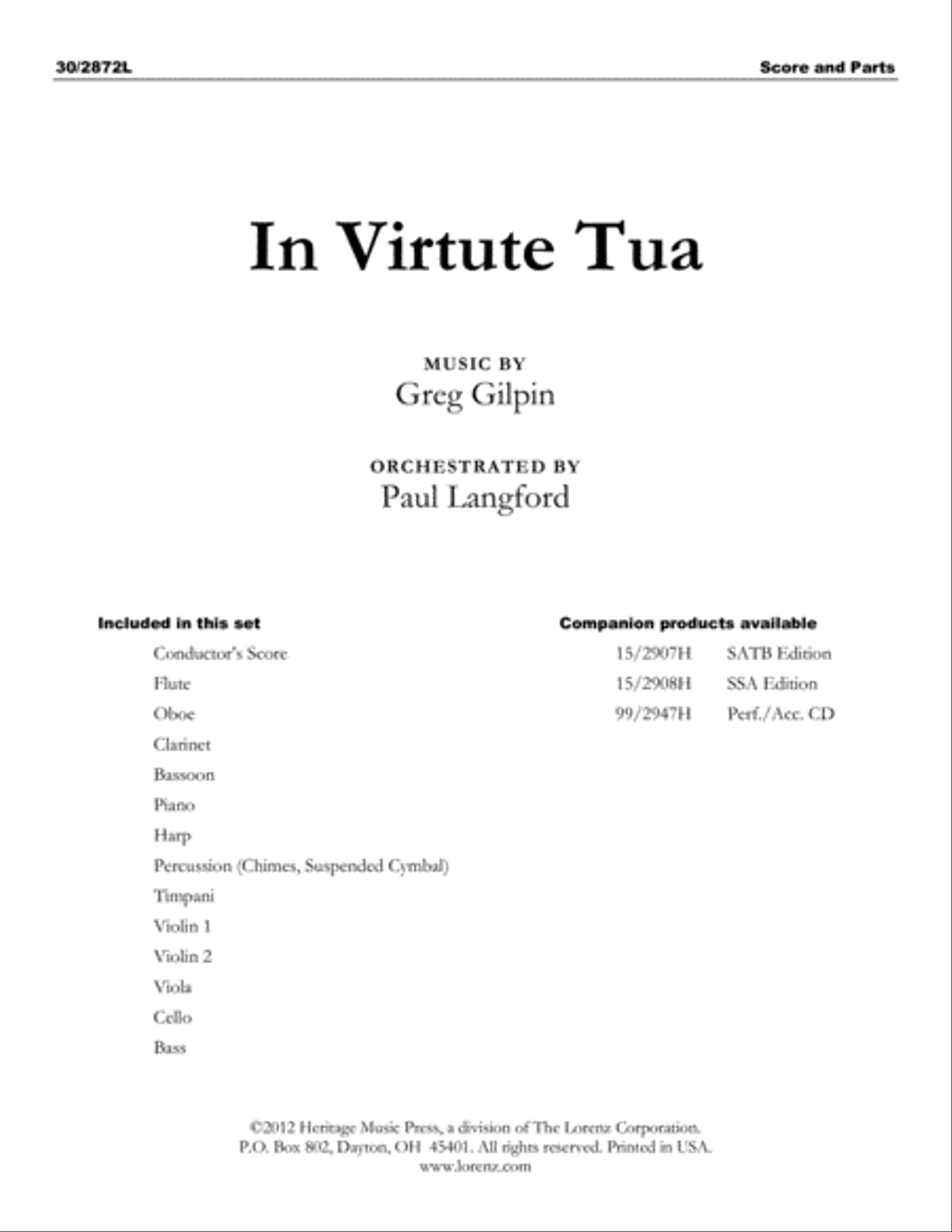In Virtute Tua - Orchestral Score and Parts Orchestra scores gallery preview page 1