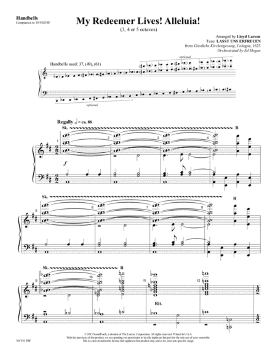 My Redeemer Lives! Alleluia! - Reproducible Handbell Part 5-Octaves scores gallery preview page 2