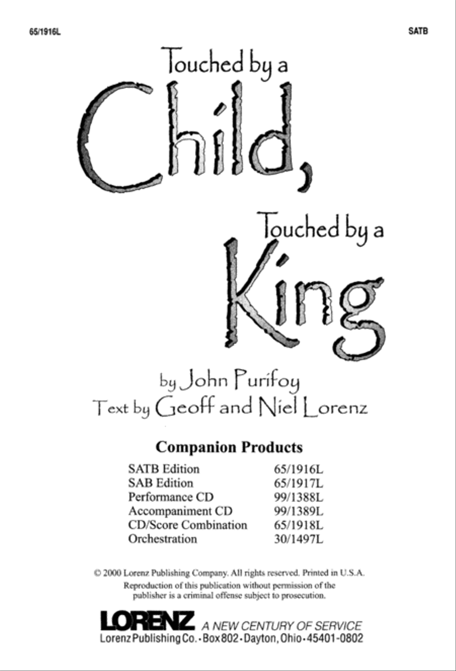 Touched by a Child, Touched by a King (Digital Download) 4-Part scores gallery preview page 1
