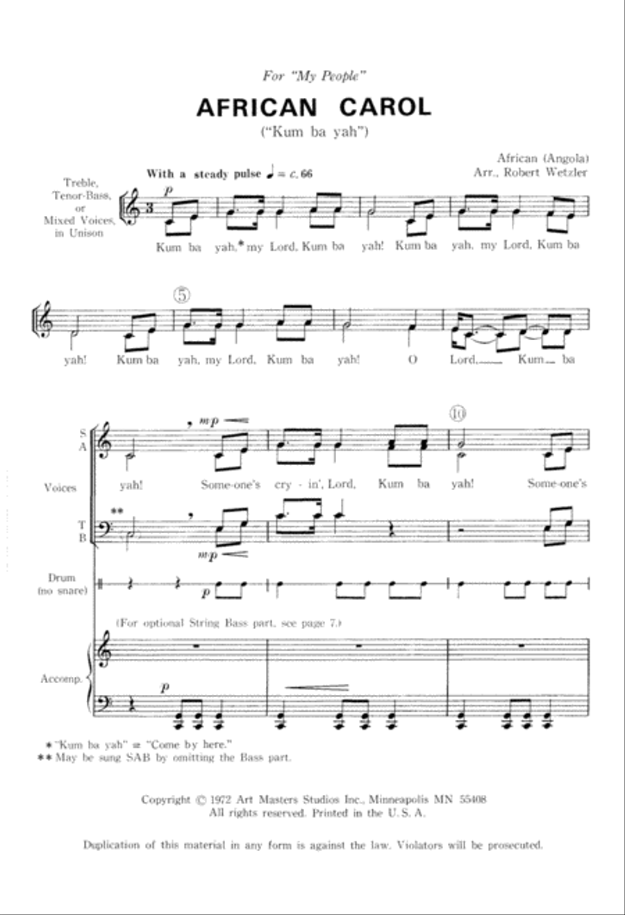 African Carol (Kum Ba Yah) (Digital Download) 4-Part scores gallery preview page 2
