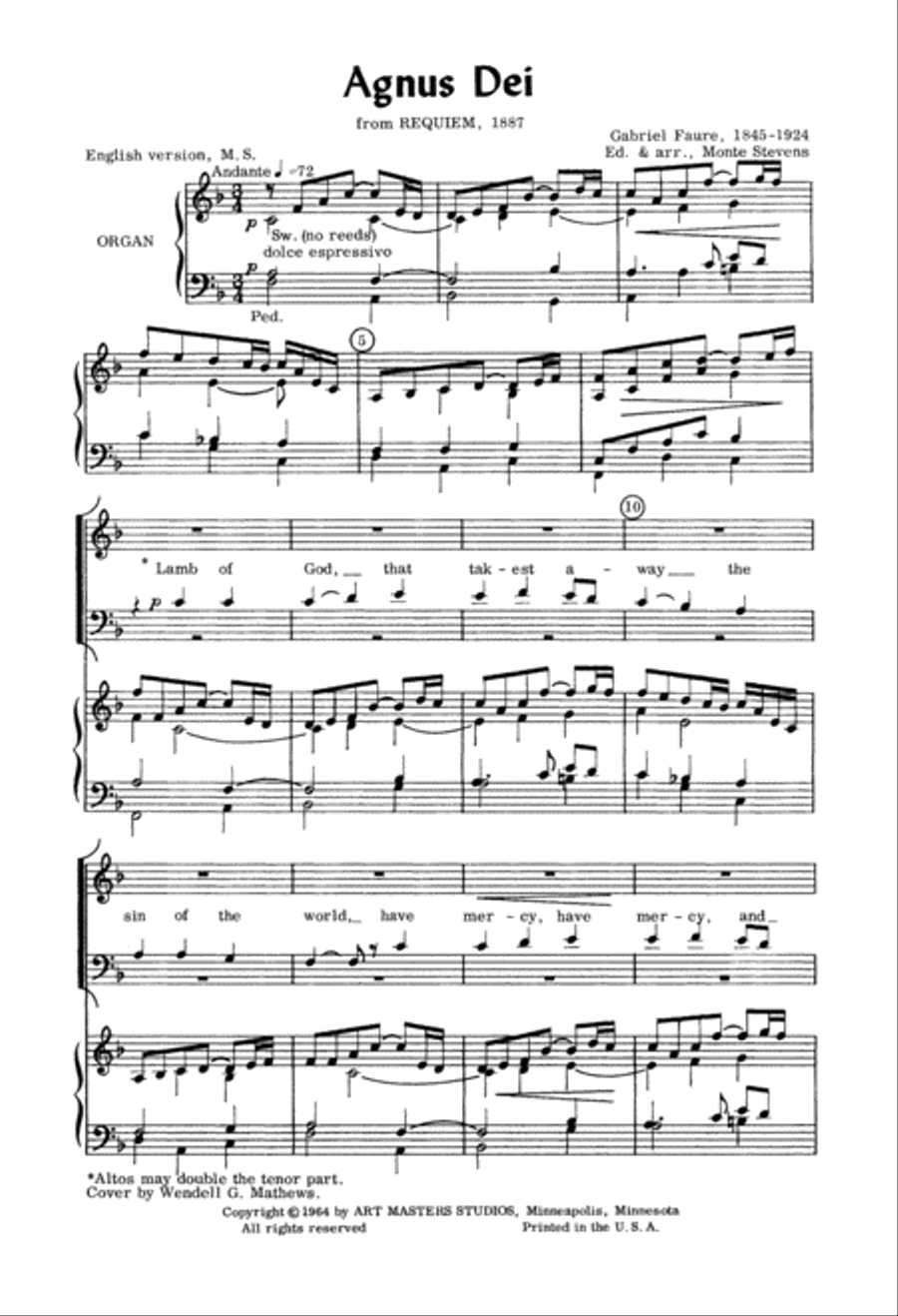 Agnus Dei (Fauré) (Digital Download) 4-Part scores gallery preview page 2