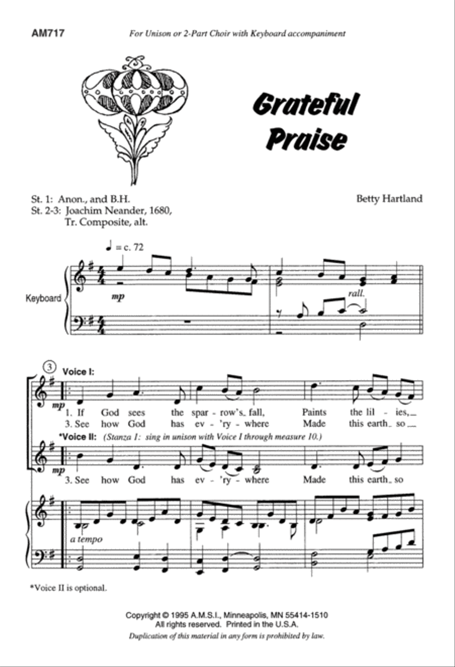 Grateful Praise (Digital Download) Unison Choir scores gallery preview page 1