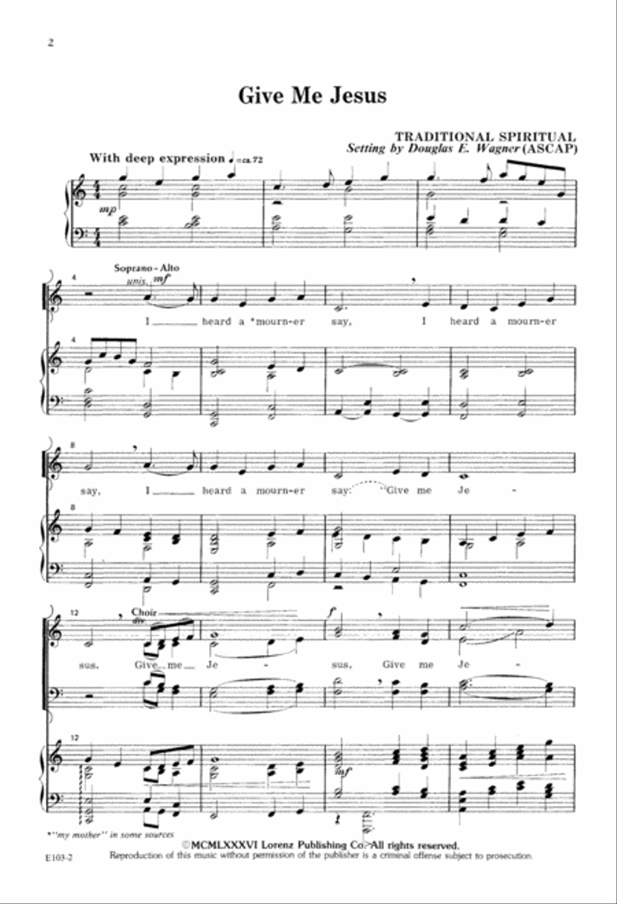 Give Me Jesus (Digital Download) 4-Part scores gallery preview page 2