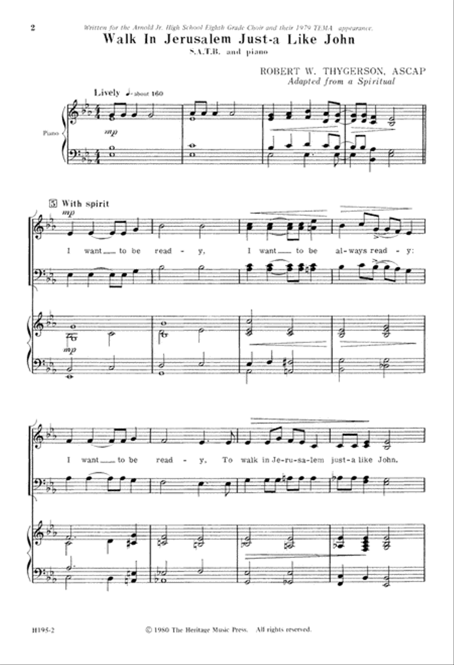 Walk in Jerusalem Just-a Like John (Digital Download) 4-Part scores gallery preview page 2