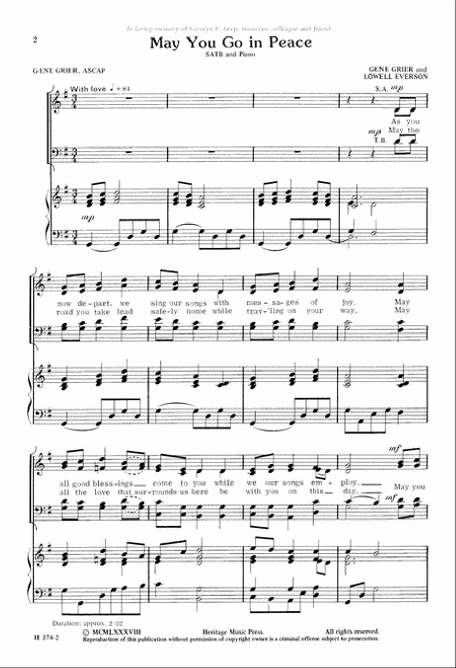 May You Go in Peace (Digital Download) 4-Part scores gallery preview page 2