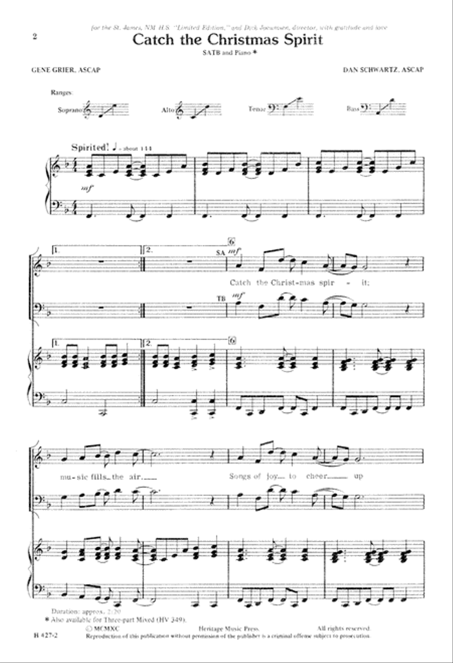 Catch the Christmas Spirit (Digital Download) 4-Part scores gallery preview page 2