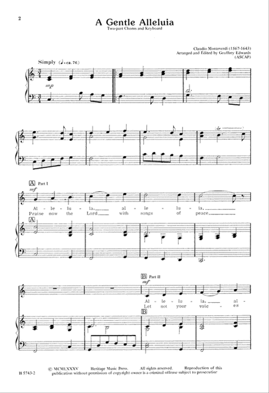 A Gentle Alleluia (Digital Download) 2-Part scores gallery preview page 2