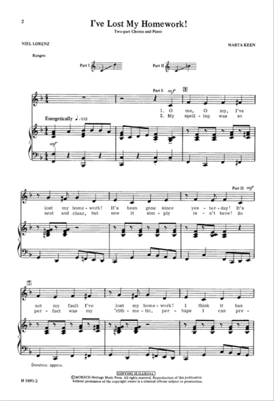 I've Lost my Homework (Digital Download) 2-Part scores gallery preview page 2