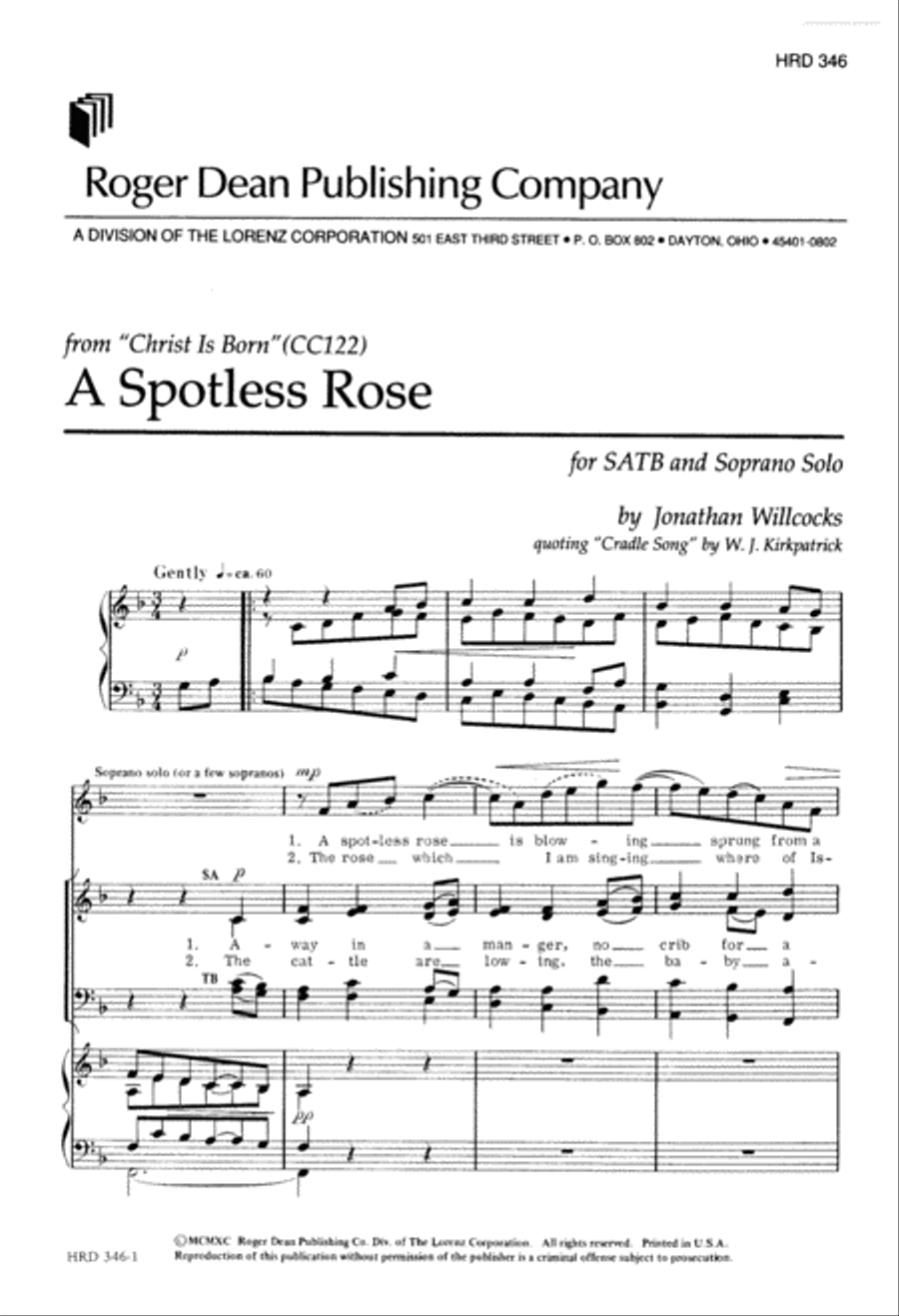 A Spotless Rose (Digital Download) 4-Part scores gallery preview page 1