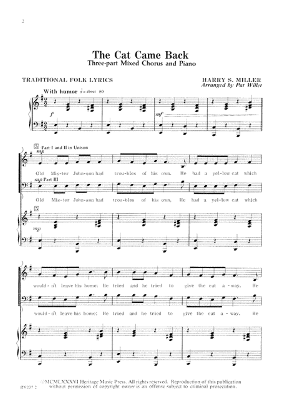 The Cat Came Back (Digital Download) 3-Part scores gallery preview page 2