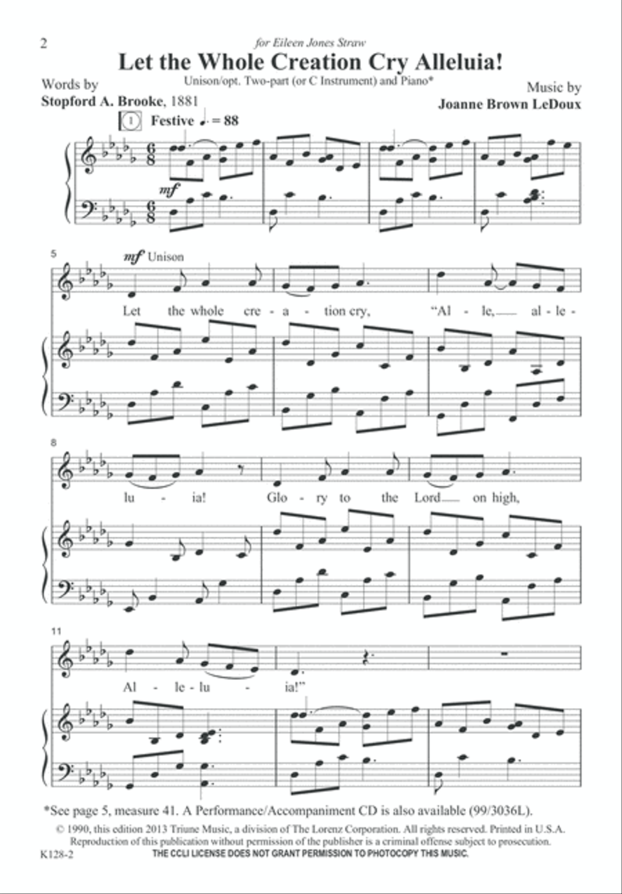 Let the Whole Creation Cry Alleluia! (Digital Download) Unison Choir scores gallery preview page 2