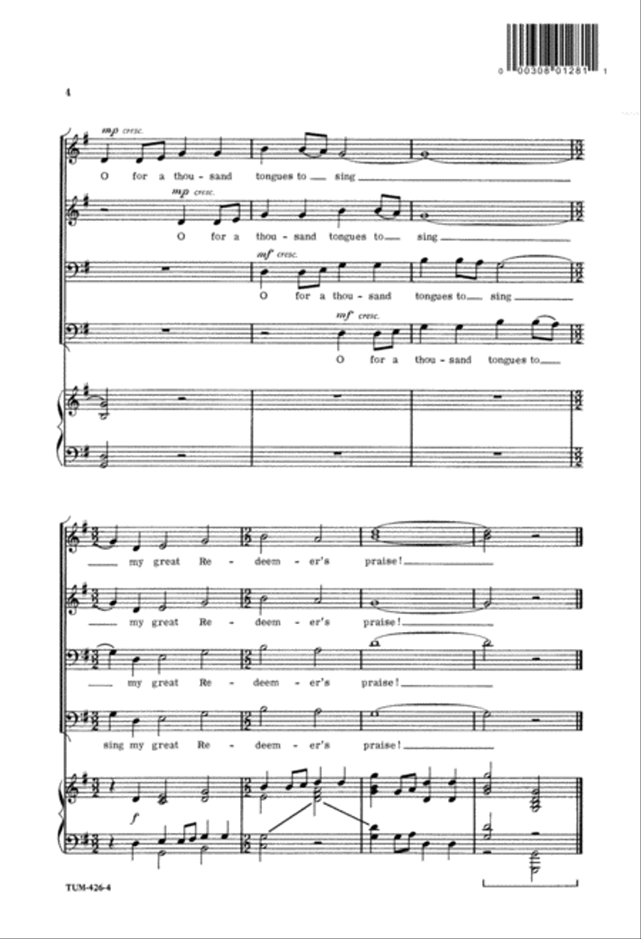 O For a Thousand Tongues to Sing! (Digital Download) 4-Part scores gallery preview page 4
