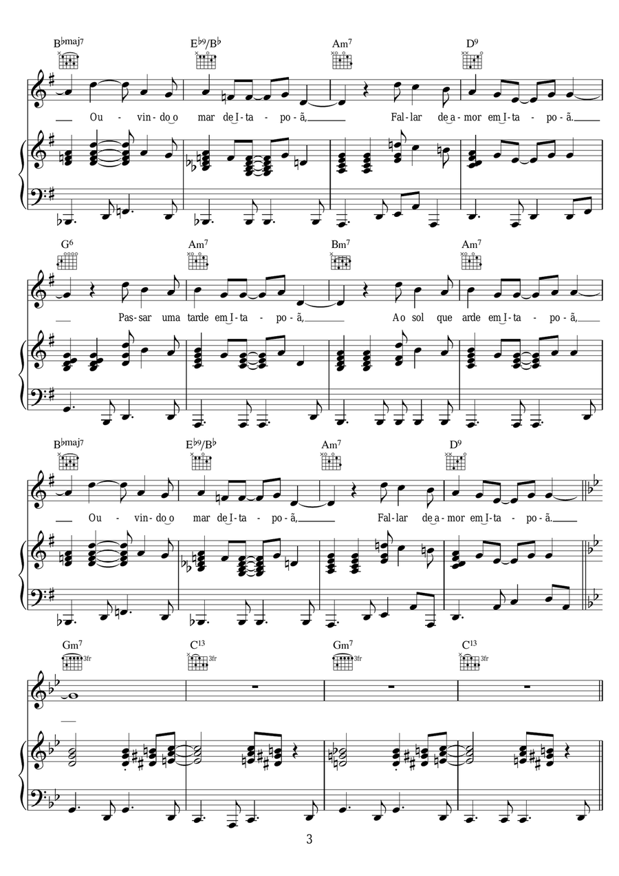 Tarde Em Itapoa Tarde Em Itapoa Piano, Vocal scores gallery preview page 3