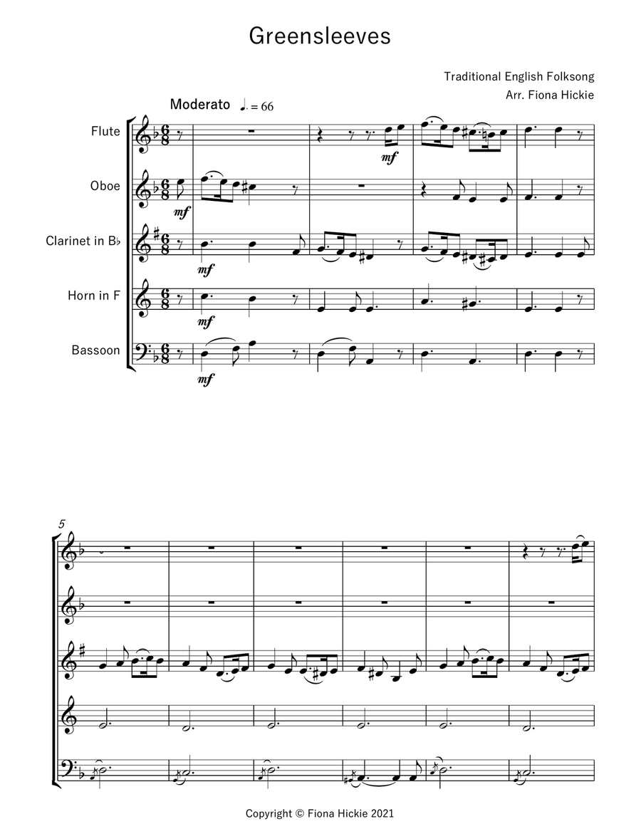 Greensleeves Greensleeves Woodwind Quintet scores gallery preview page 2