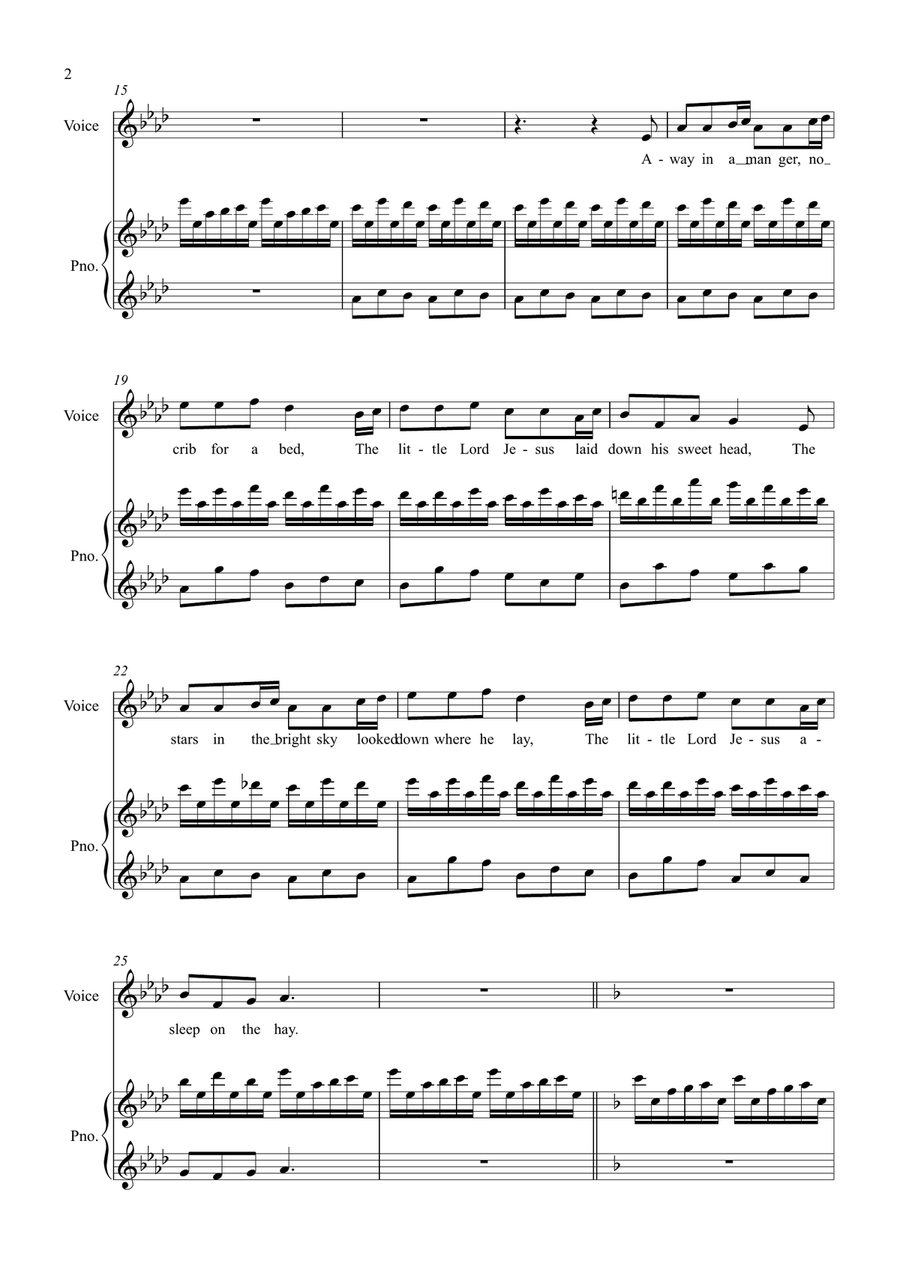 Away in a manger for voice & piano Divisi scores gallery preview page 2