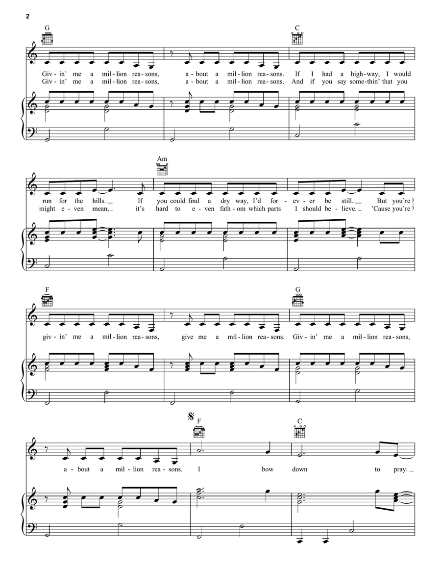 Million Reasons Piano, Vocal, Guitar scores gallery preview page 2