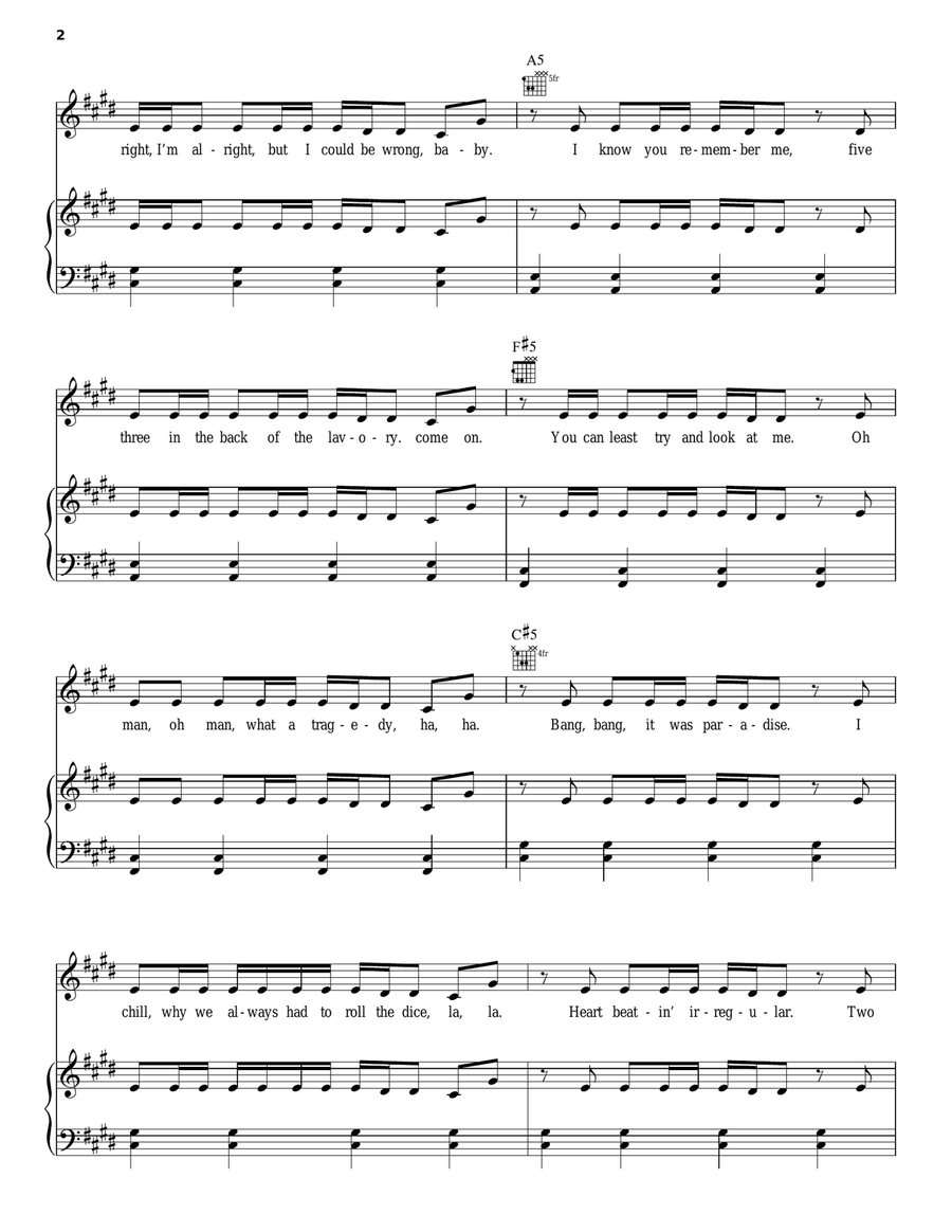 Hurts Hurts Piano, Vocal, Guitar scores gallery preview page 2