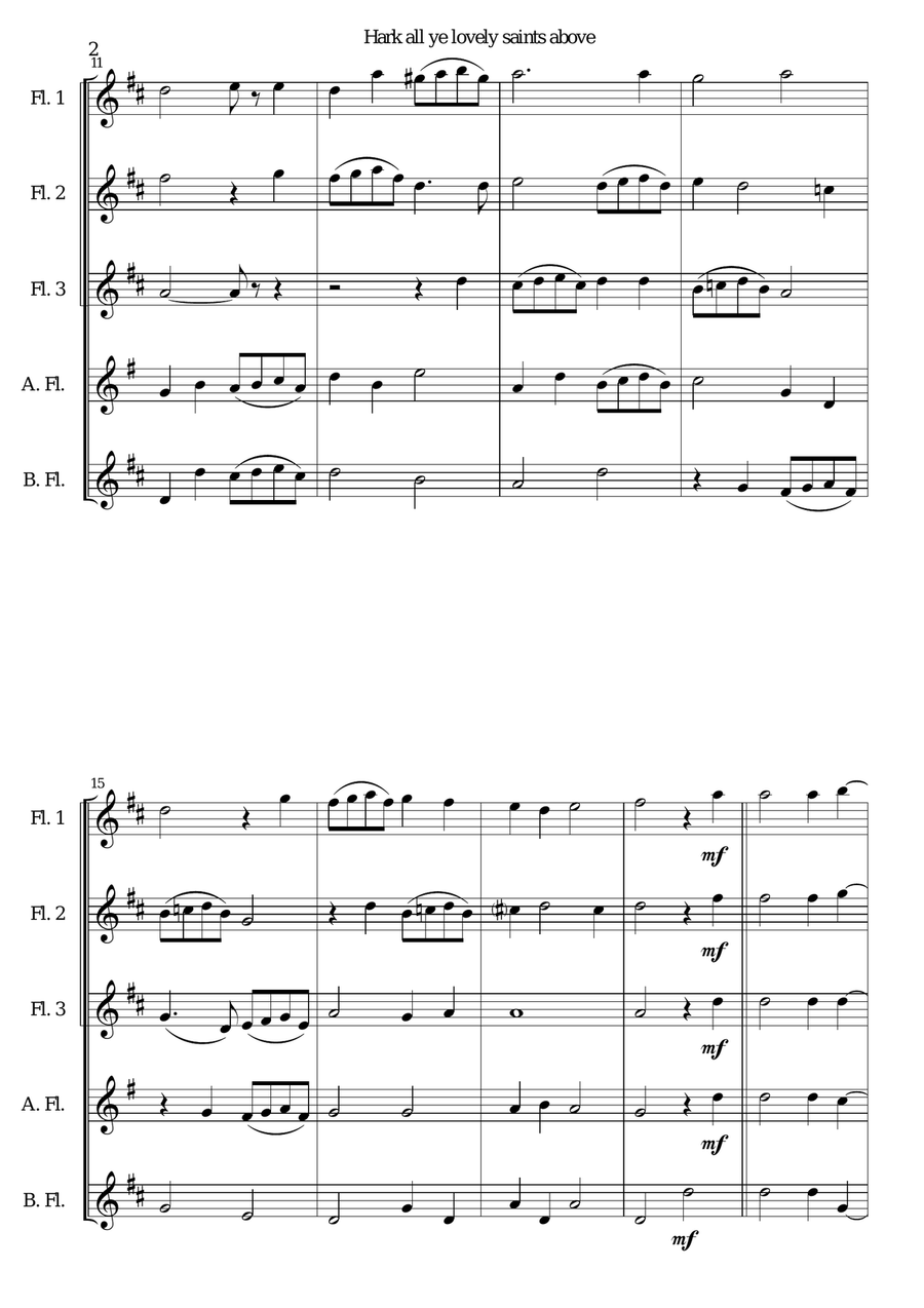 Hark all ye lovely saints above for flute quintet Small Ensemble scores gallery preview page 2