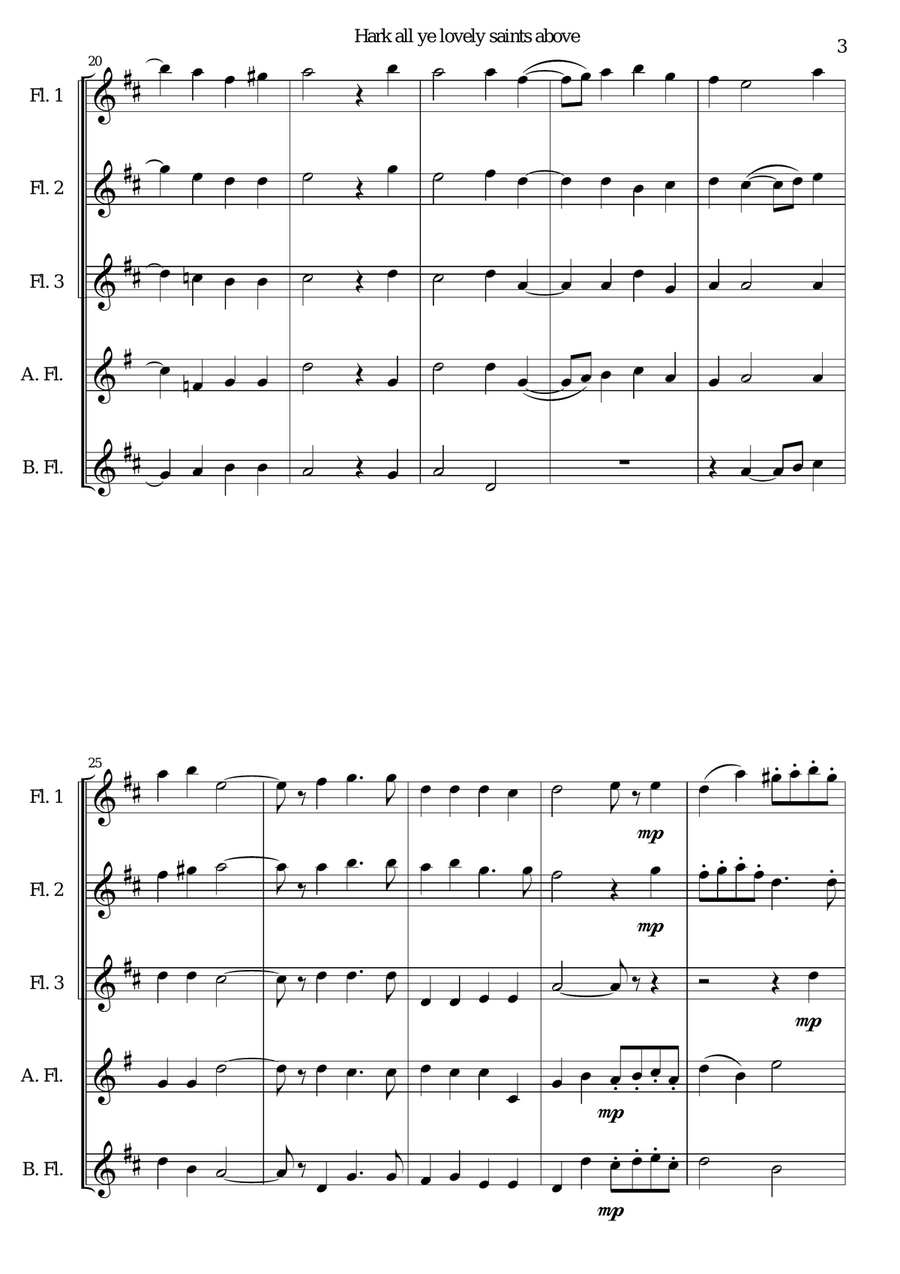 Hark all ye lovely saints above for flute quintet Small Ensemble scores gallery preview page 3