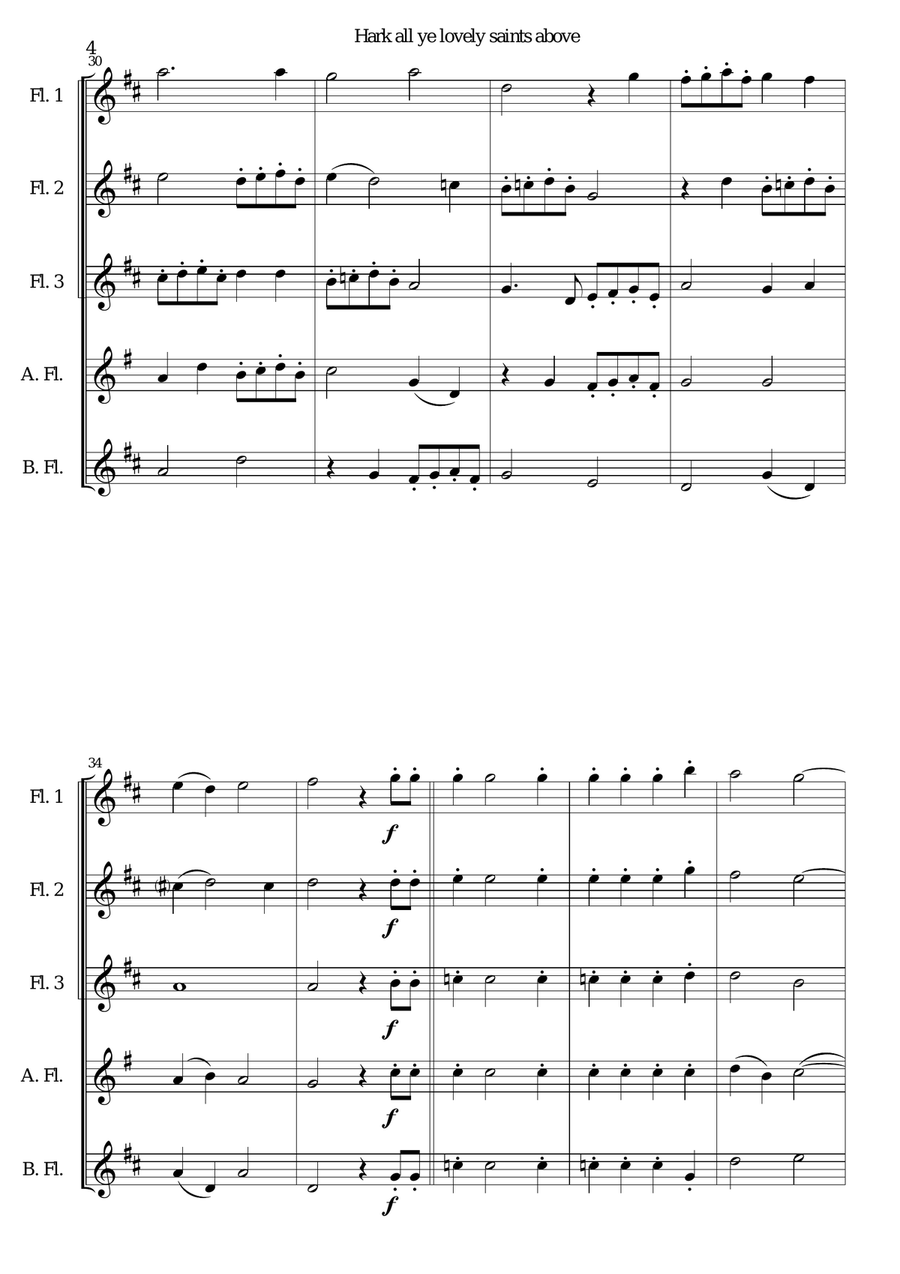 Hark all ye lovely saints above for flute quintet Small Ensemble scores gallery preview page 4
