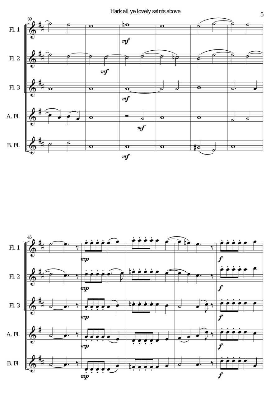Hark all ye lovely saints above for flute quintet Small Ensemble scores gallery preview page 5