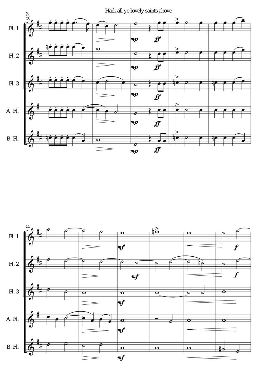 Hark all ye lovely saints above for flute quintet Small Ensemble scores gallery preview page 6