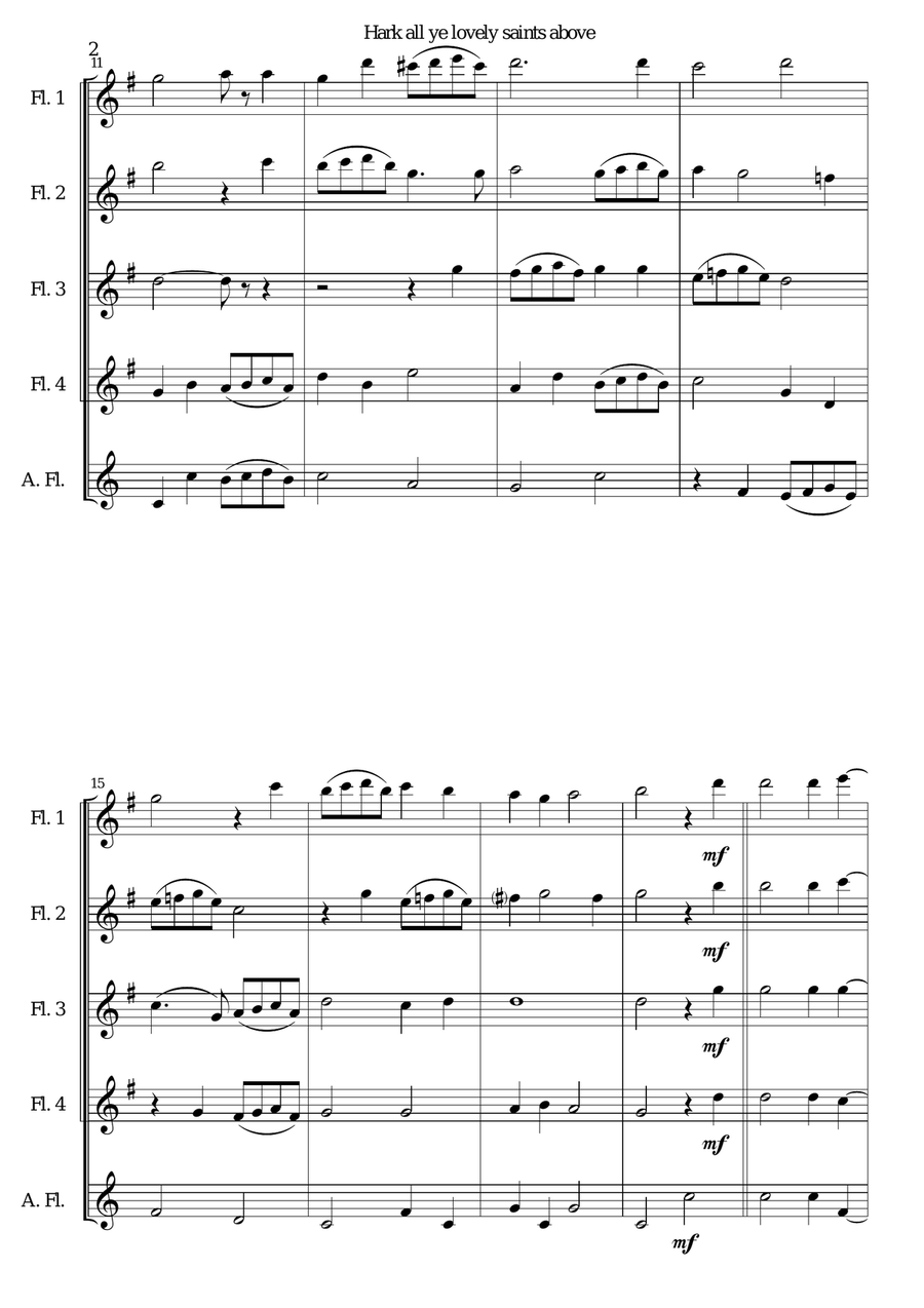 Hark all ye lovely saints above for flute quintet (4 flutes and 1 alto flute) Woodwind Quartet scores gallery preview page 2