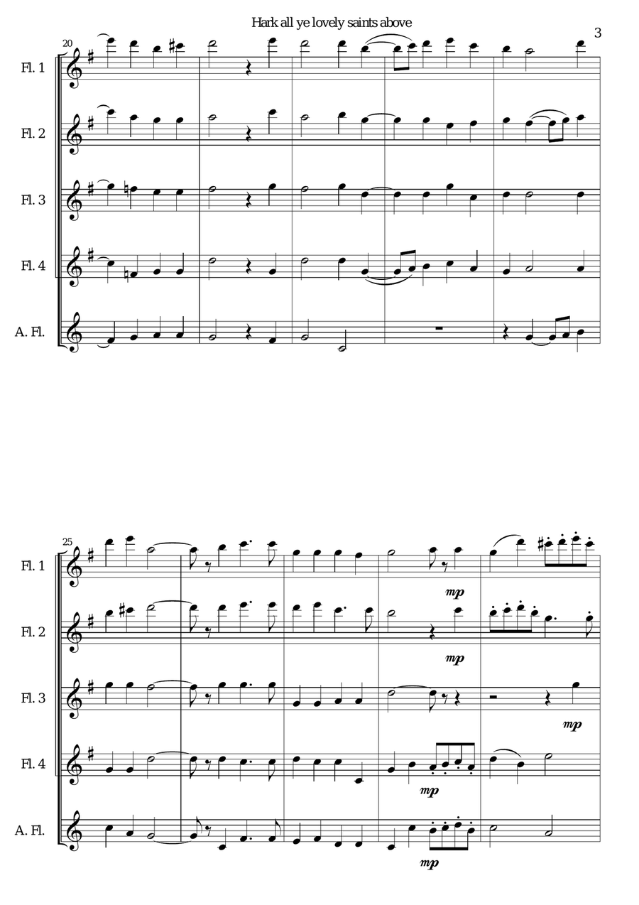 Hark all ye lovely saints above for flute quintet (4 flutes and 1 alto flute) Woodwind Quartet scores gallery preview page 3