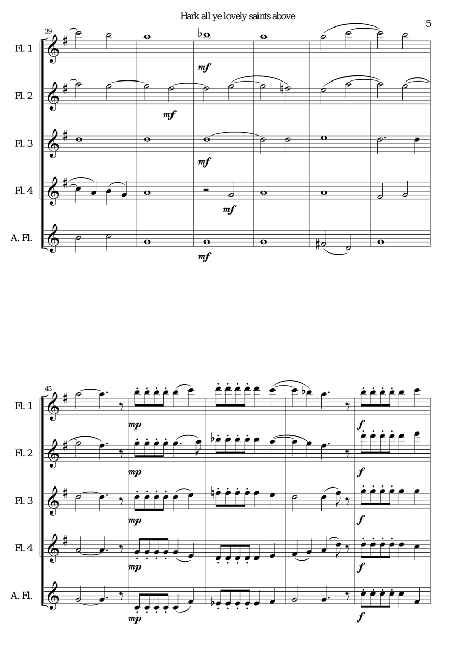Hark all ye lovely saints above for flute quintet (4 flutes and 1 alto flute) Woodwind Quartet scores gallery preview page 5