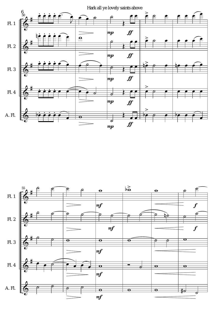 Hark all ye lovely saints above for flute quintet (4 flutes and 1 alto flute) Woodwind Quartet scores gallery preview page 6