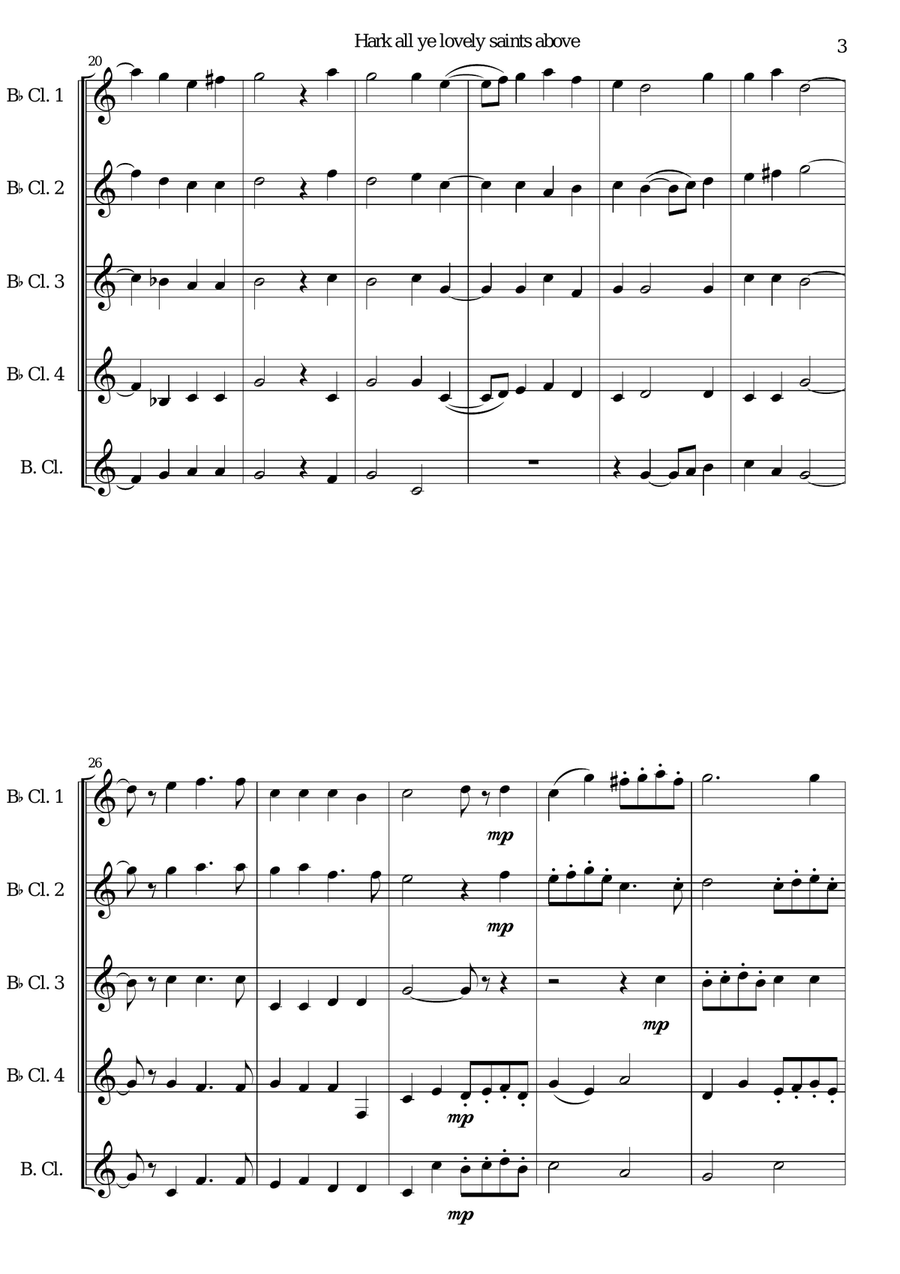 Hark all ye lovely saints above for clarinet quintet Clarinet Quintet scores gallery preview page 3