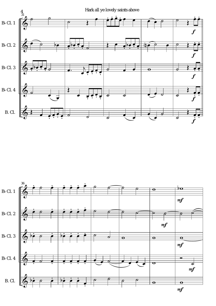 Hark all ye lovely saints above for clarinet quintet Clarinet Quintet scores gallery preview page 4