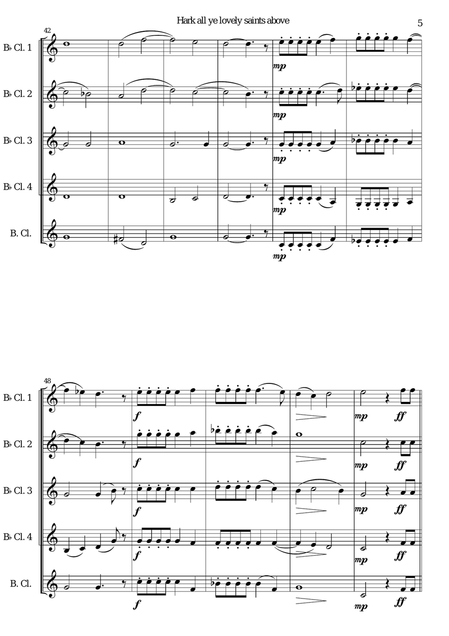 Hark all ye lovely saints above for clarinet quintet Clarinet Quintet scores gallery preview page 5