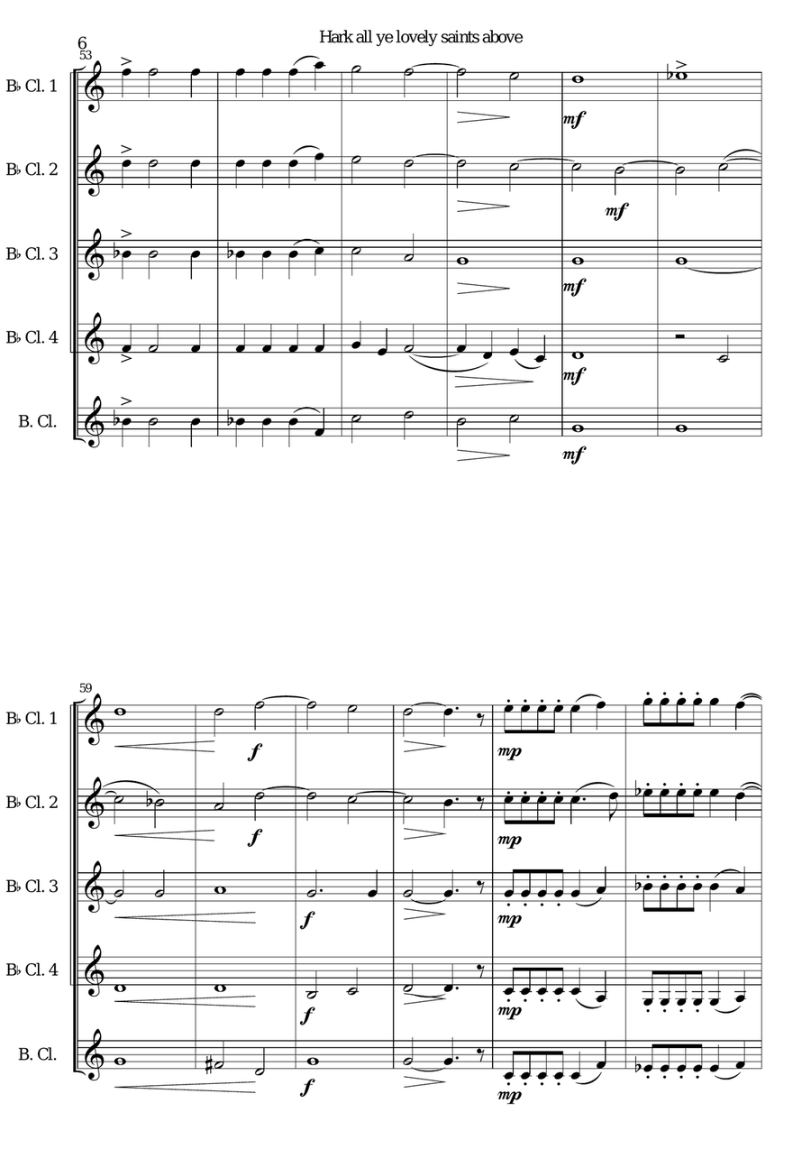 Hark all ye lovely saints above for clarinet quintet Clarinet Quintet scores gallery preview page 6