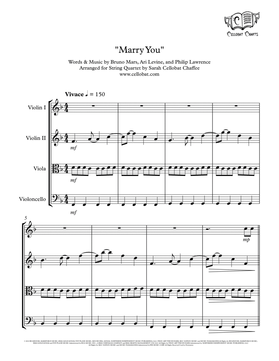 Marry You String Quartet scores gallery preview page 1