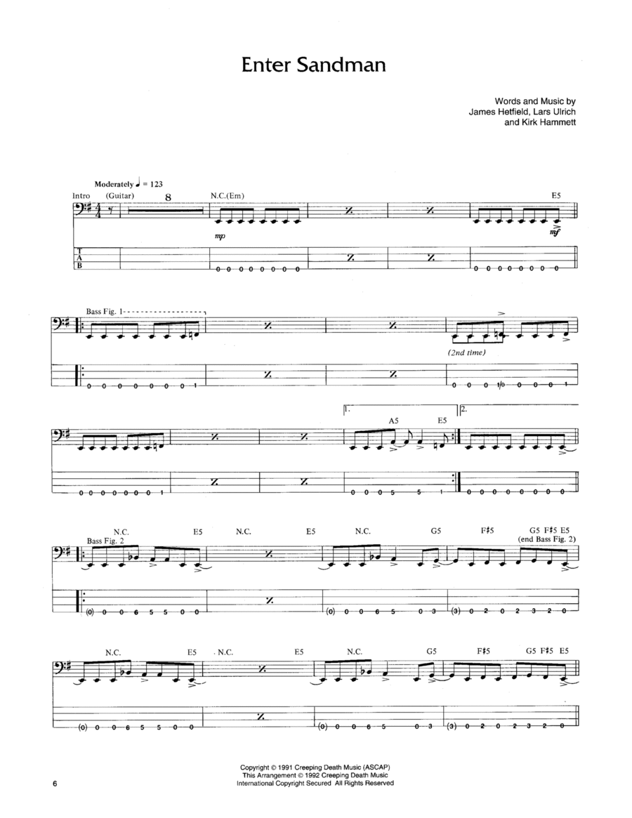 Enter Sandman Guitar Tablature scores gallery preview page 1