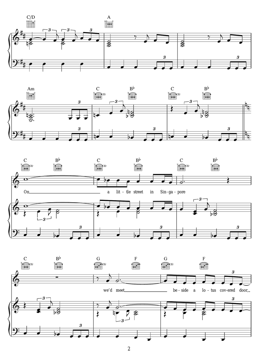 On A Little Street In Singapore Piano, Vocal scores gallery preview page 2