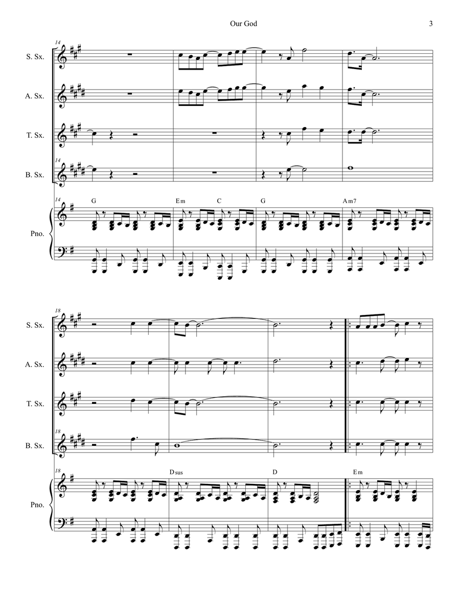 Our God Our God Saxophone Quartet scores gallery preview page 3