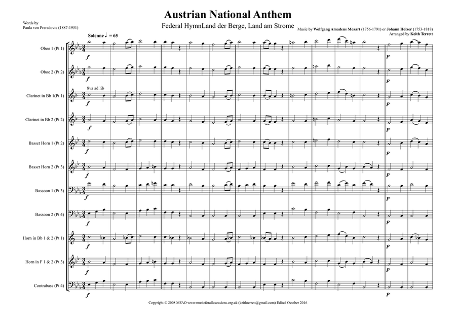 Austrian National Anthem (Land der Berge, Land am Strome) for Wind Ensemble Woodwind Ensemble scores gallery preview page 2