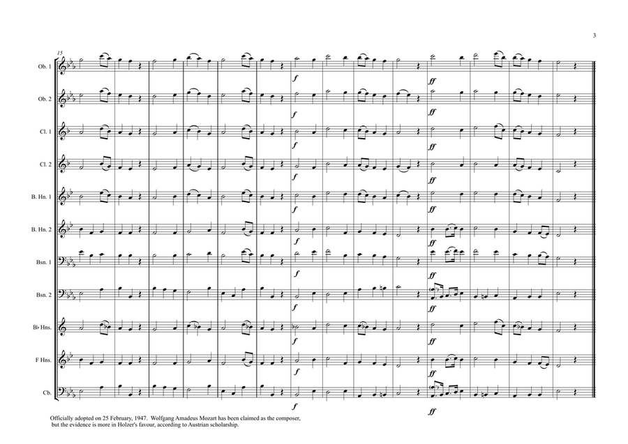 Austrian National Anthem (Land der Berge, Land am Strome) for Wind Ensemble Woodwind Ensemble scores gallery preview page 3