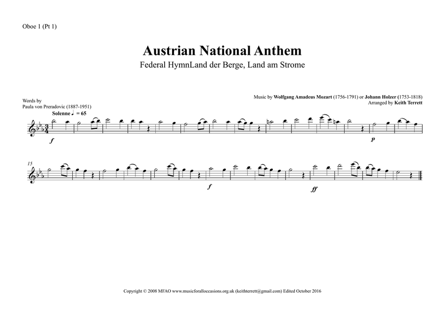 Austrian National Anthem (Land der Berge, Land am Strome) for Wind Ensemble Woodwind Ensemble scores gallery preview page 4