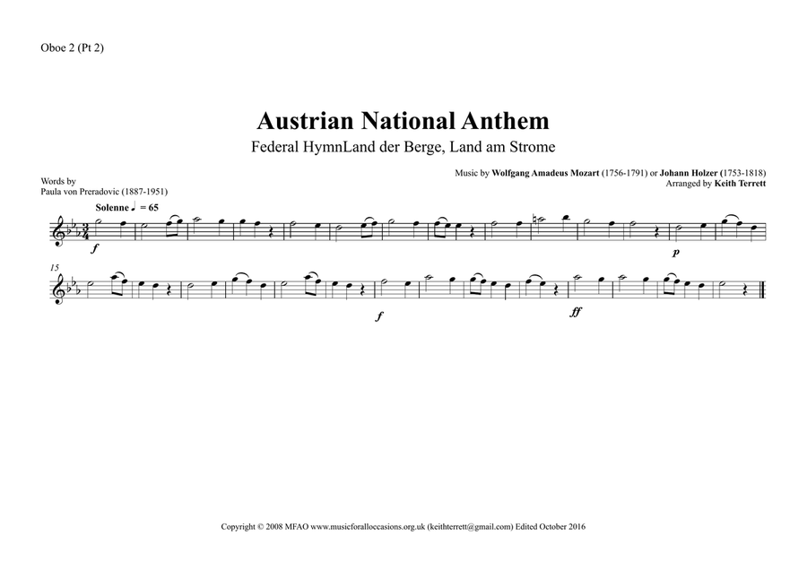 Austrian National Anthem (Land der Berge, Land am Strome) for Wind Ensemble Woodwind Ensemble scores gallery preview page 5
