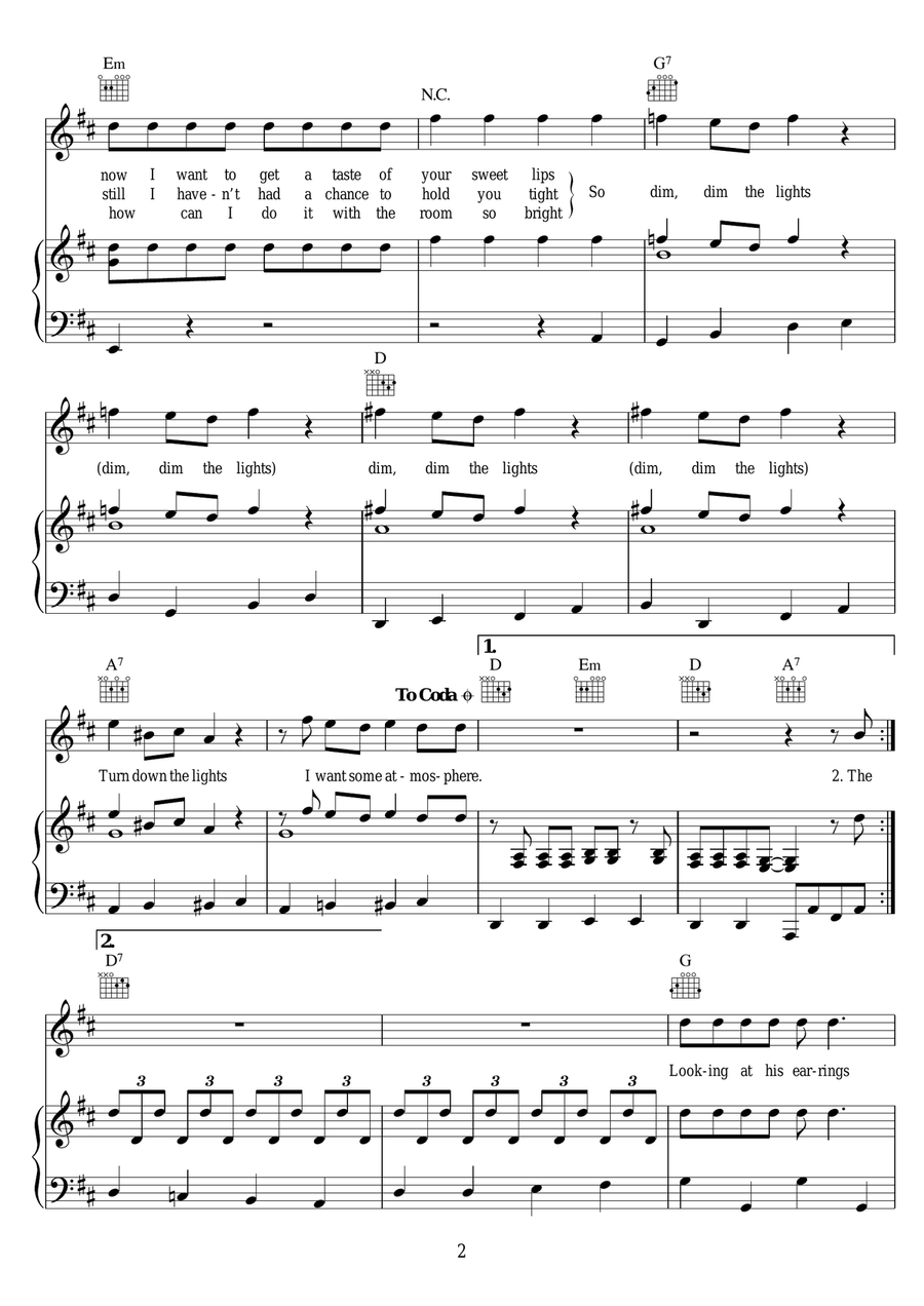 Dim, Dim The Lights Dim, Dim The Lights Piano, Vocal scores gallery preview page 2